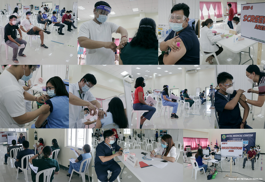 Photos show LGU Naga's Medical Frontliners during their inoculation at Bicol Medical Center on March 22.