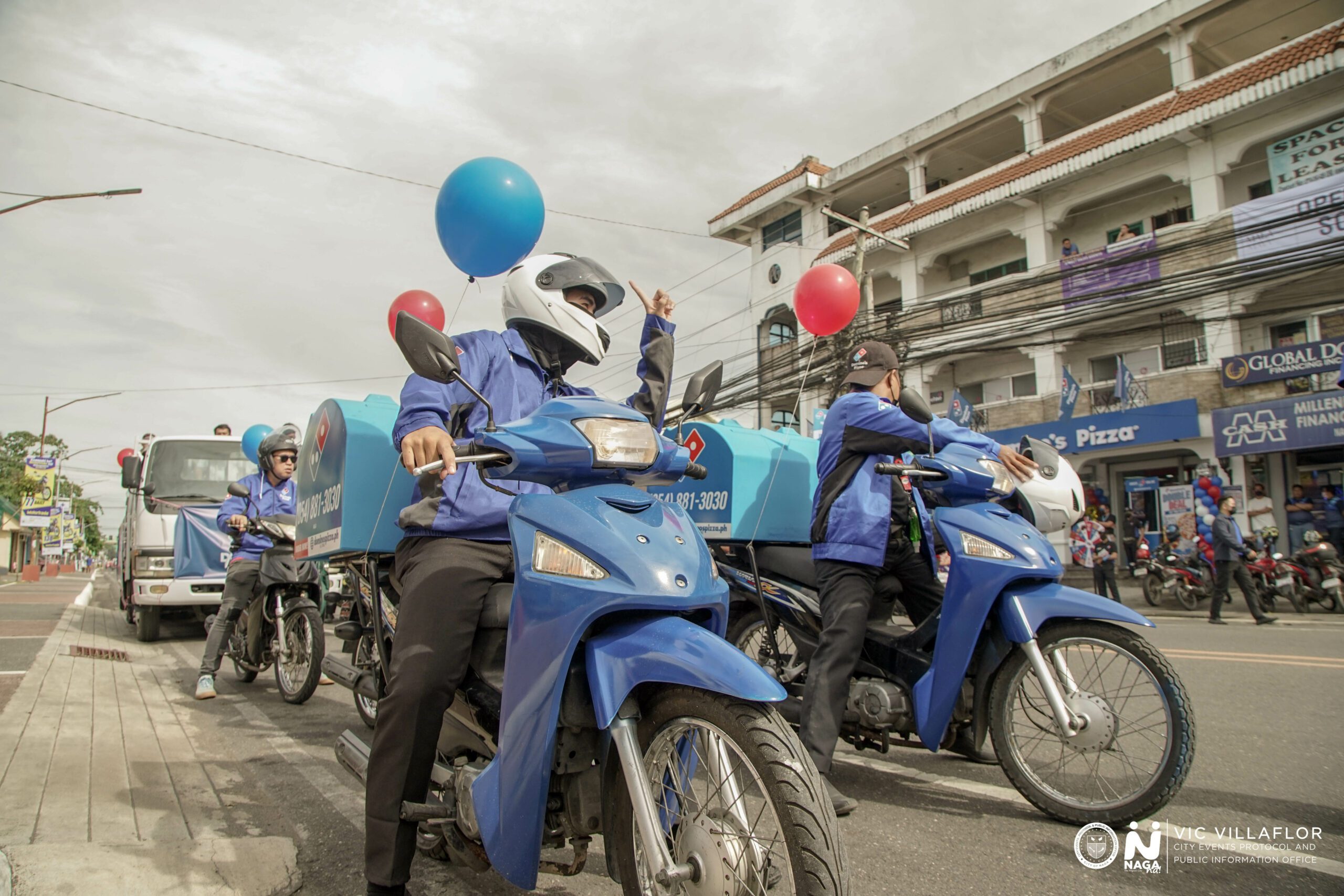 Delivery Riders for Domino's Pizza out on the opening motorcade on August 4, 2022.