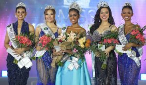 Ms. Reema Adakkoden of Naga City is flanked by her court after being crowned Miss Bicolandia 2022. With her are Mary Joy Darilay (1st runner Up), Jeanette L Reyes (Second Runner Up), Iris Oresca (3rd Runner UP ), and Margarette Briton (4th runner up)