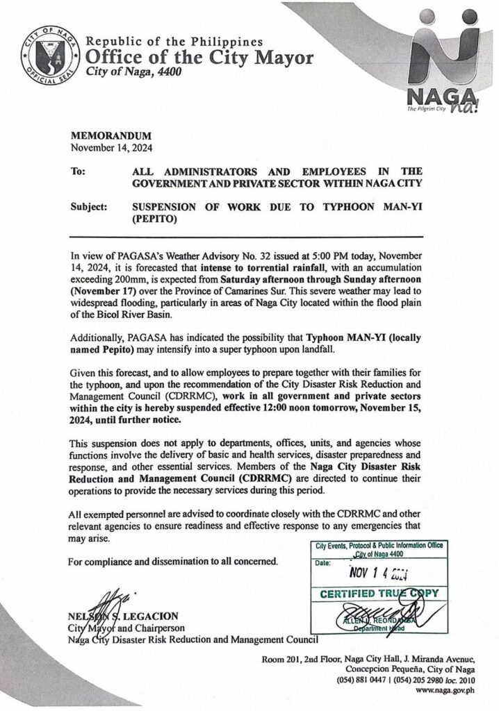 Memorandum on Work Suspension